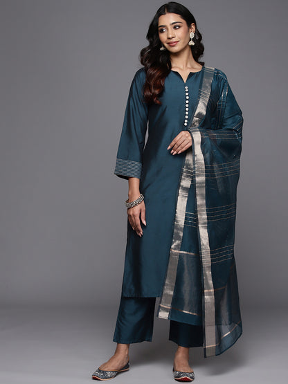 Women Solid Regular Kurta with Trousers With Dupatta