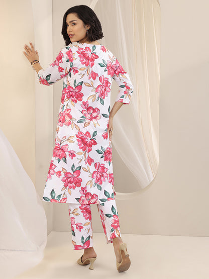 Women Floral Printed Pleated Kurta with Trousers