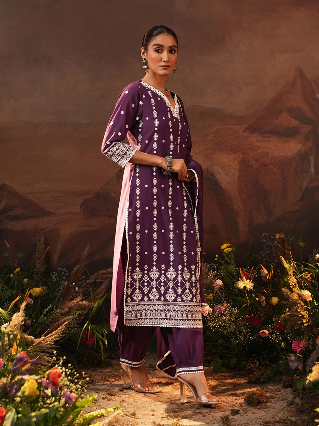 Dhiyona IS Women's Ethnic Motifs Embroidered Thread Work Pure Cotton Kurta With Trousers & Dupatta