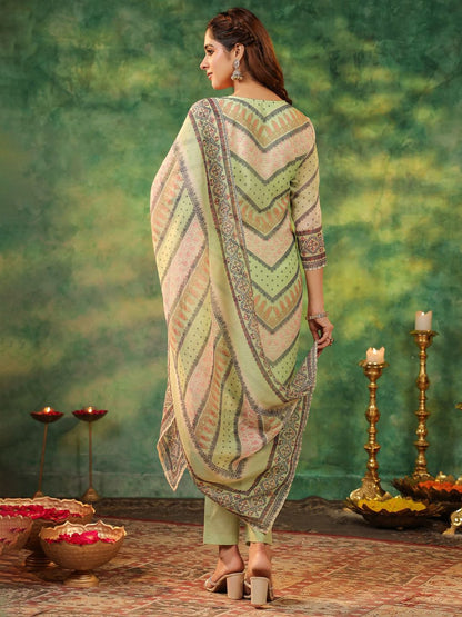 Dhiyona RR Women's Ethnic Motifs Printed Sequinned Straight Kurta With Trouser & Dupatta