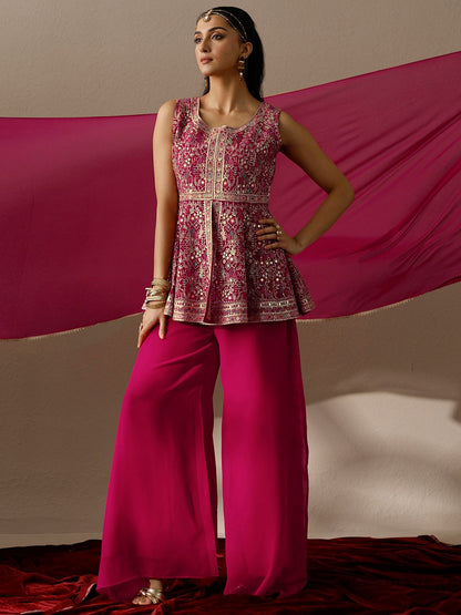 Dhiyona LL Women Ethnic Motifs Embroidered Panelled Gotta Patti Kurta with Palazzos & With Dupatta