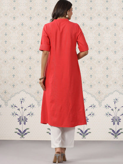 Dhiyona OD  Striped Mandarin Collar Roll Up Sleeves Kurta with Palazzos