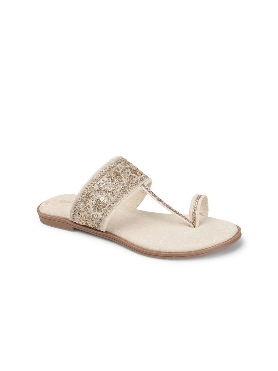 Dhiyona AK Cream-Coloured Embellished Open Toe Flats