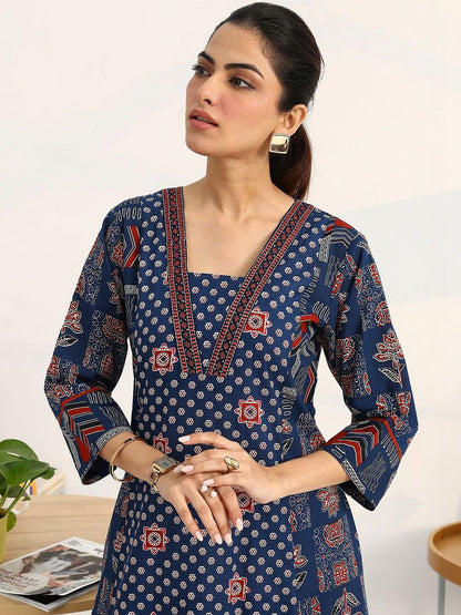Women Ethnic Motifs Printed Regular Cotton Blend Kurta with Trousers & With Dupatta
