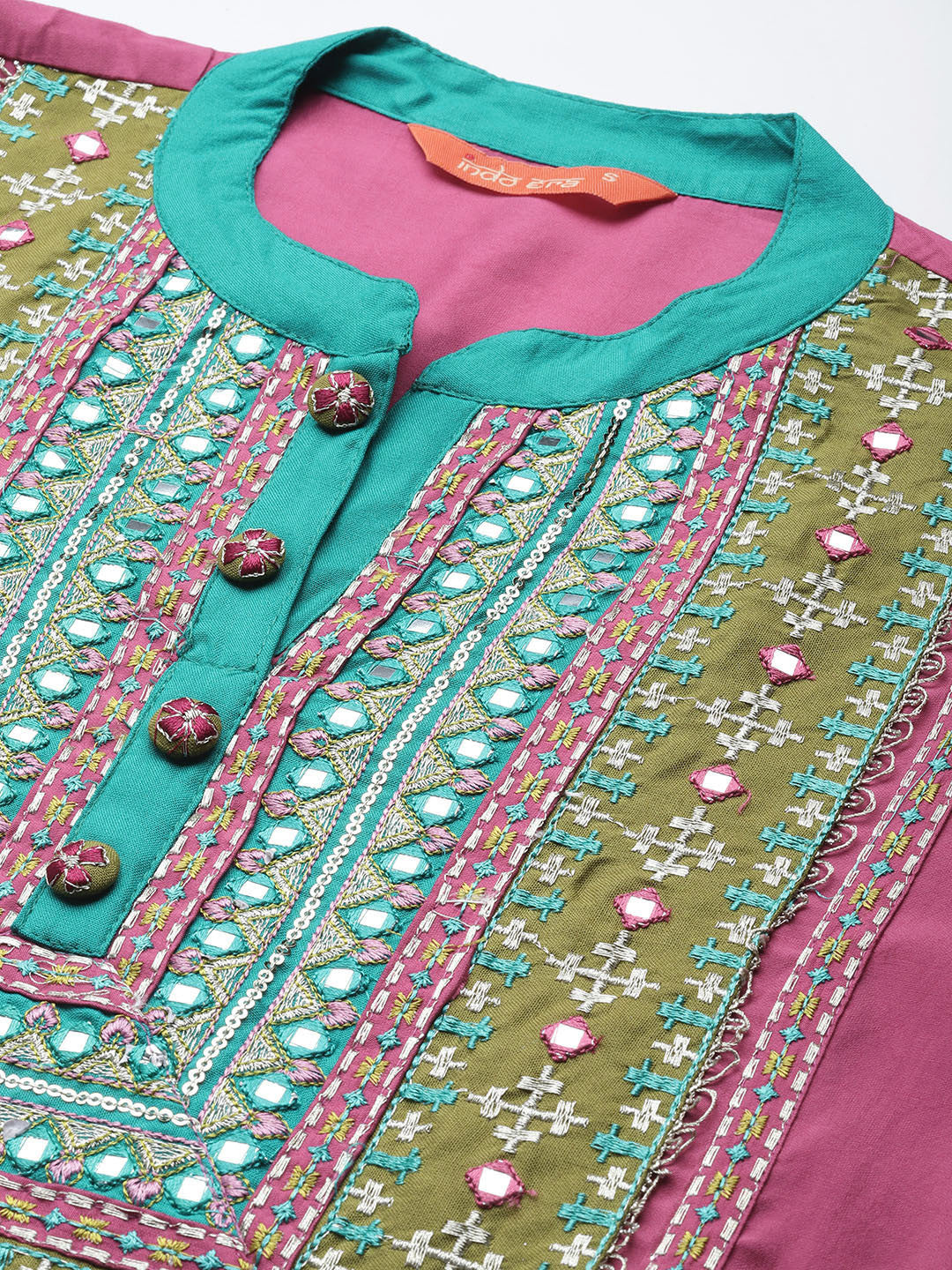 Ethnic Motifs Embroidered Panelled Mirror Work Kurta With Trousers & Dupatta
