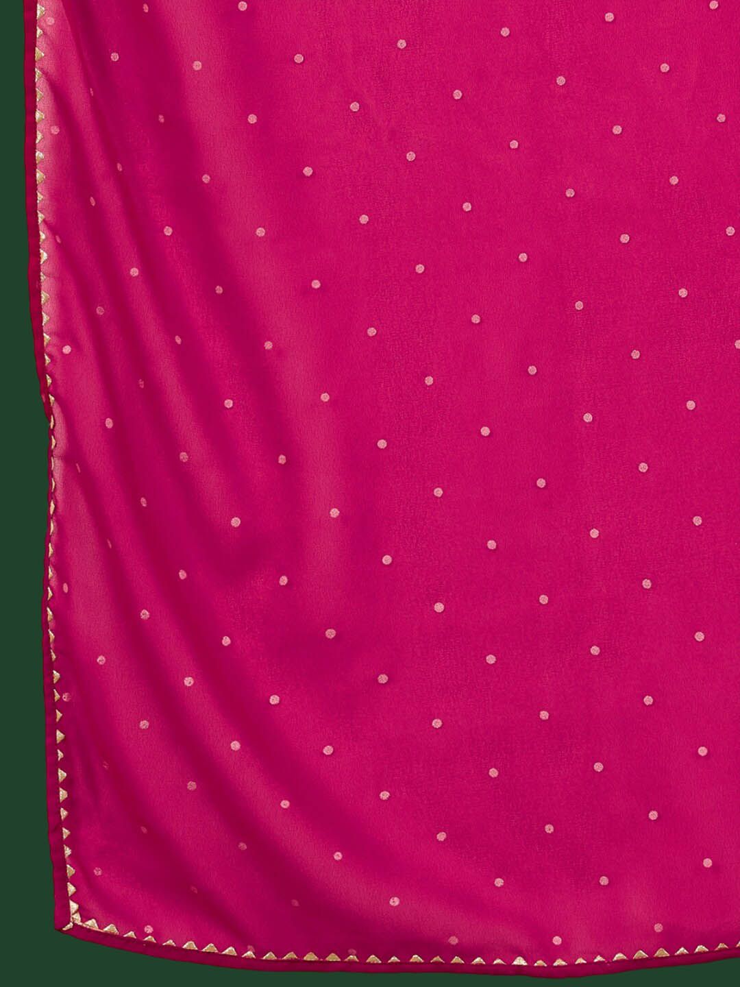 Dhiyona SN Women's Embroidered Bandhani Printed V-Neck Anarkali Kurta With Trousers & Dupatta