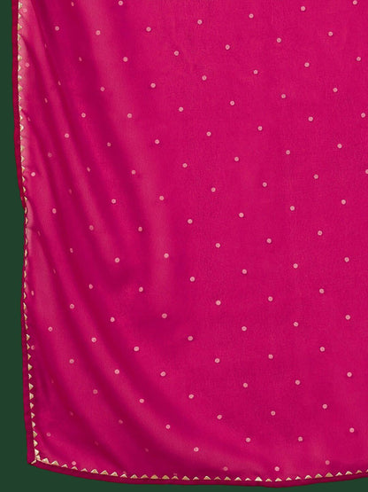 Dhiyona SN Women's Embroidered Bandhani Printed V-Neck Anarkali Kurta With Trousers & Dupatta