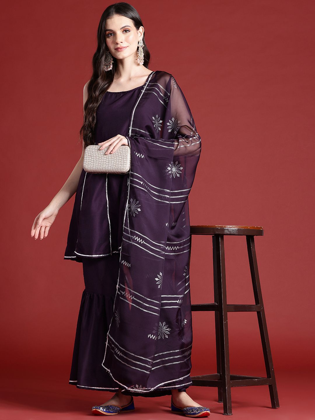 Dhiyona AN Ethnic Motifs Print Gotta Patti Kurta with Sharara & Dupatta