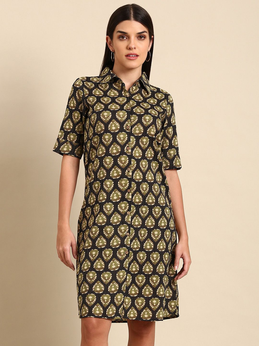 Dhiyona AY Women's Ethnic Motifs Cotton Shirt Dress