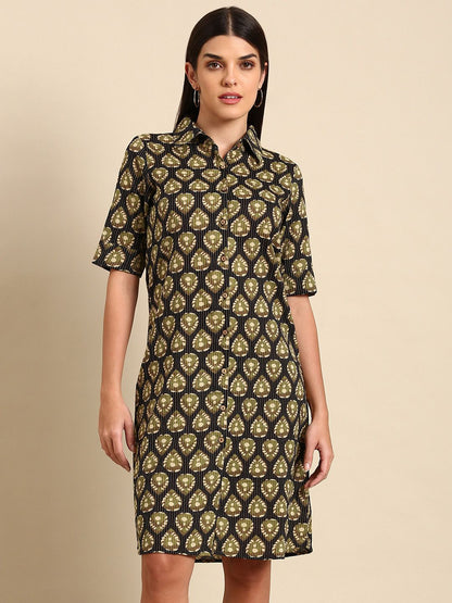 Dhiyona AY Women's Ethnic Motifs Cotton Shirt Dress
