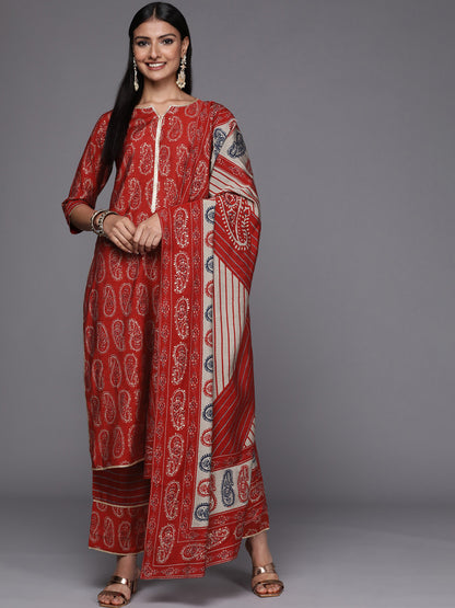 Women Red Paisley Printed Gotta Patti Kurta with Trousers & With Dupatta