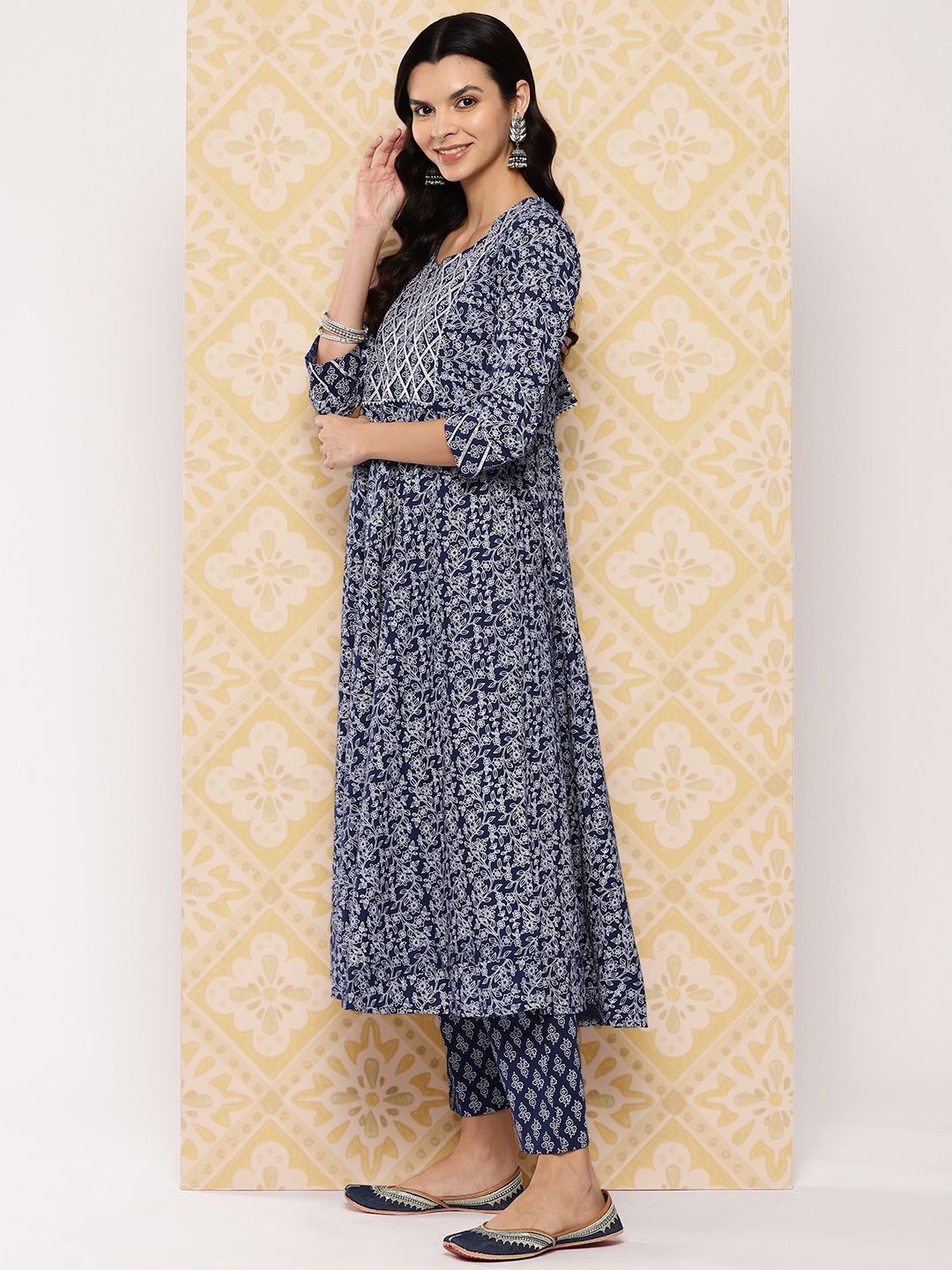 Dhiyona KL Women Ethnic Motifs Printed Regular Pure Cotton Kurta with Trousers & Dupatta
