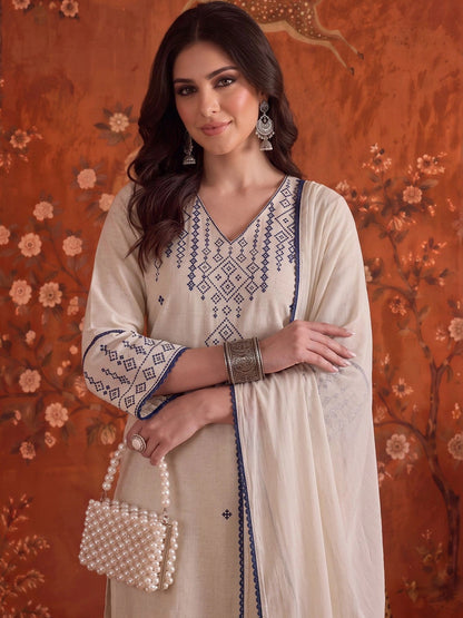 Embroidered V Neck Kurta Sets