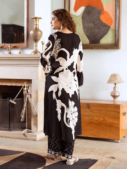 Dhiyona IS Women's Women Floral Printed Regular Thread Work Kurta with Trousers