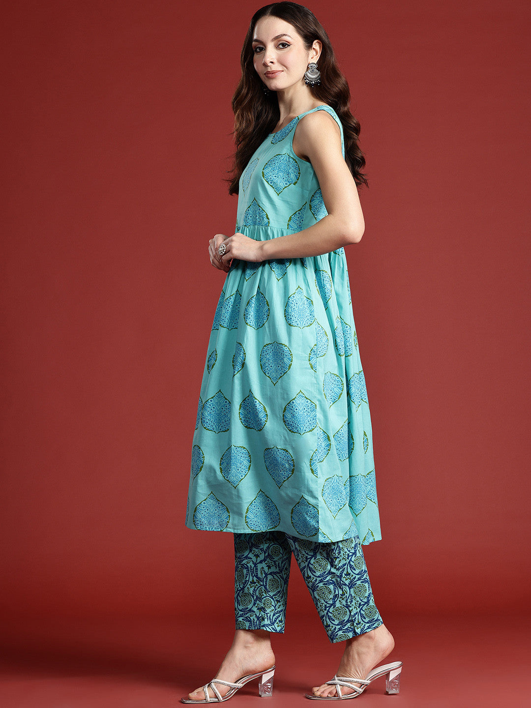 Floral Printed Pure Cotton Kurta with Trousers