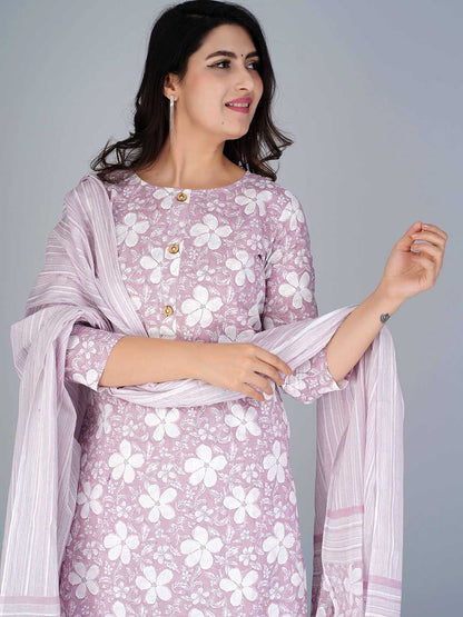 Dhiyona KL Floral Printed Regular Pure Cotton Kurta With Palazzos & With Dupatta