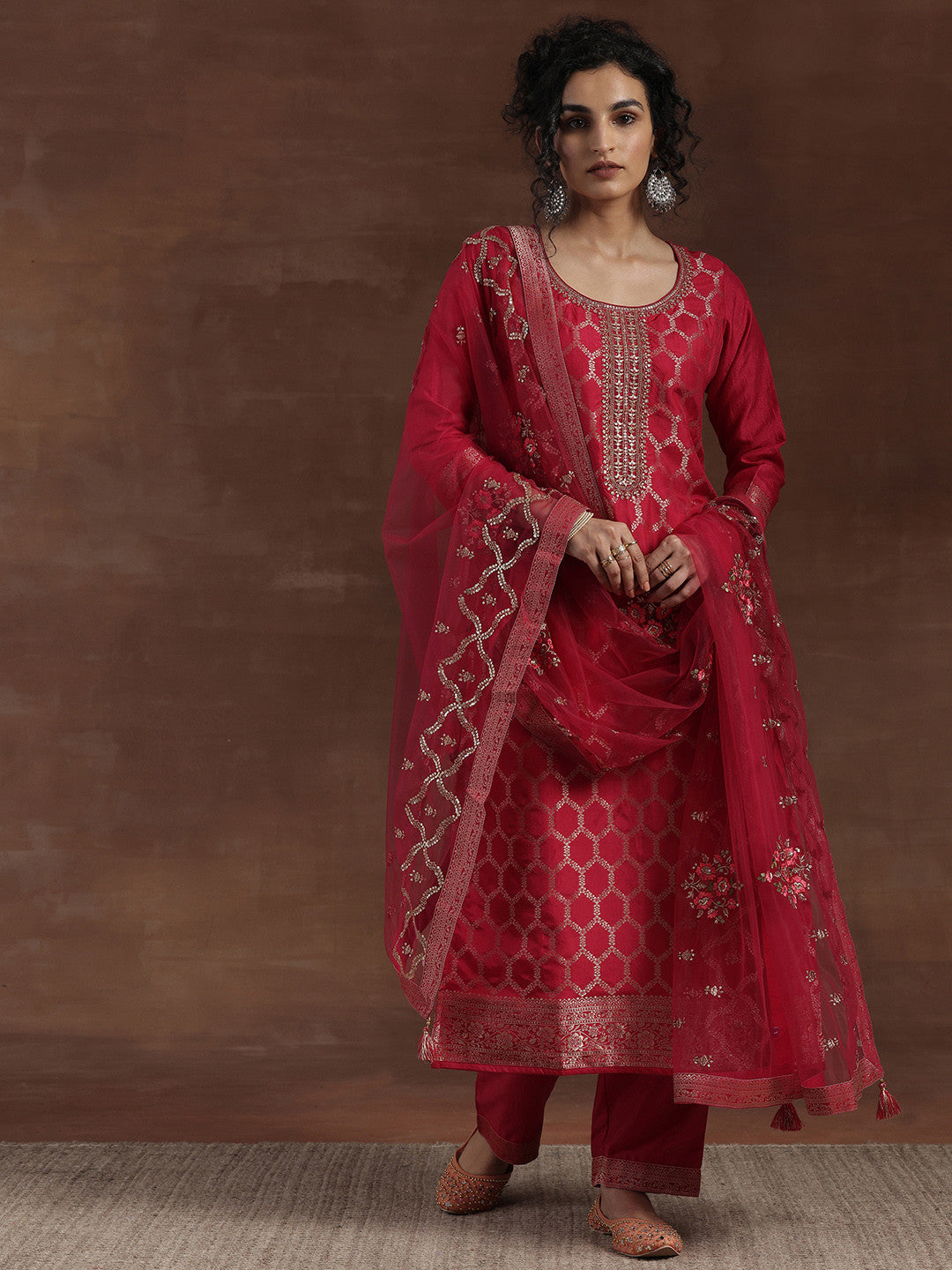 Woven Design Regular Kurta with Palazzos & Dupatta