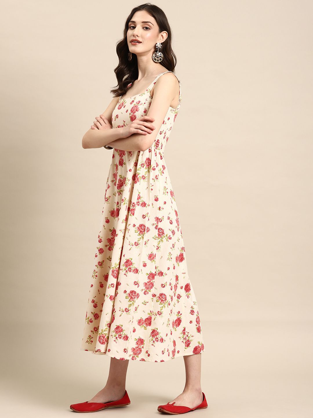 Dhiyona AY Women's Floral Print A-Line Midi Dress