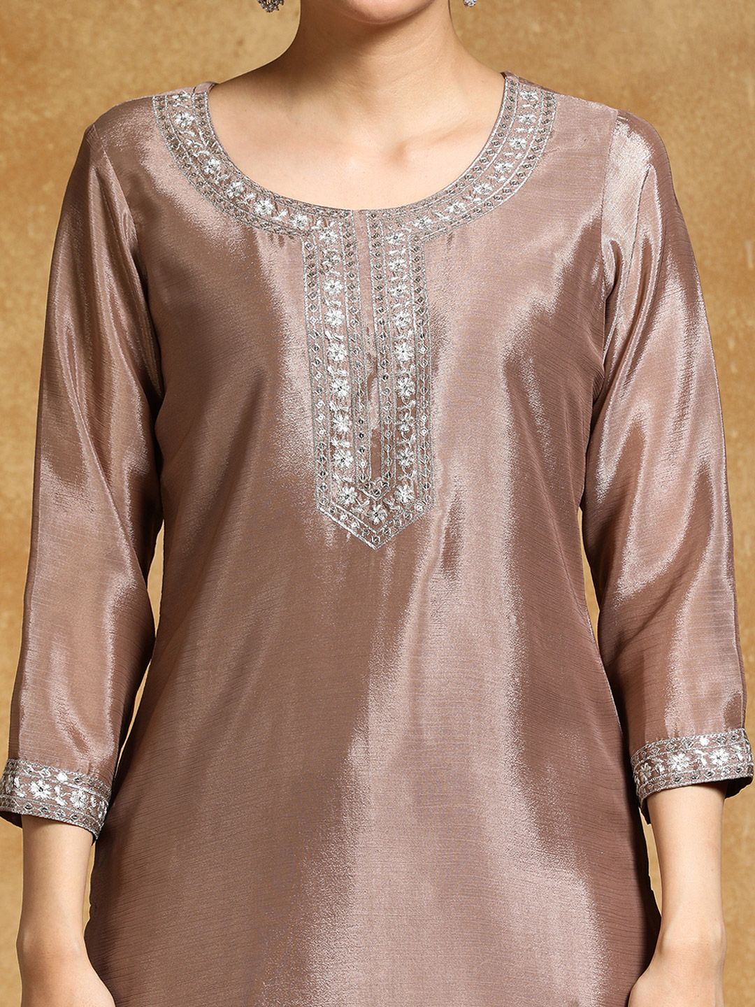 Dhiyona VA Floral Yoke Design Zari Straight Kurta With Sharara And Dupatta