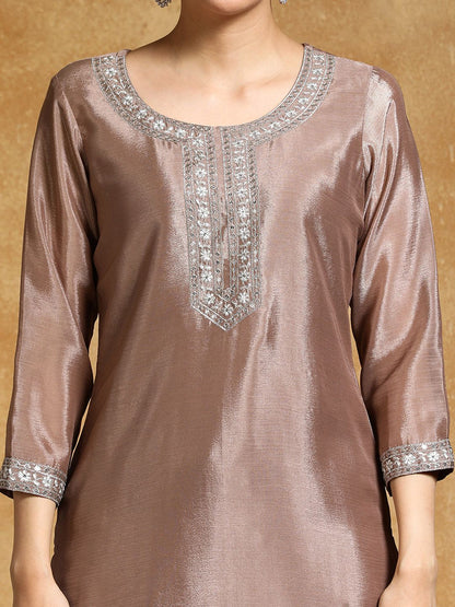 Dhiyona VA Floral Yoke Design Zari Straight Kurta With Sharara And Dupatta