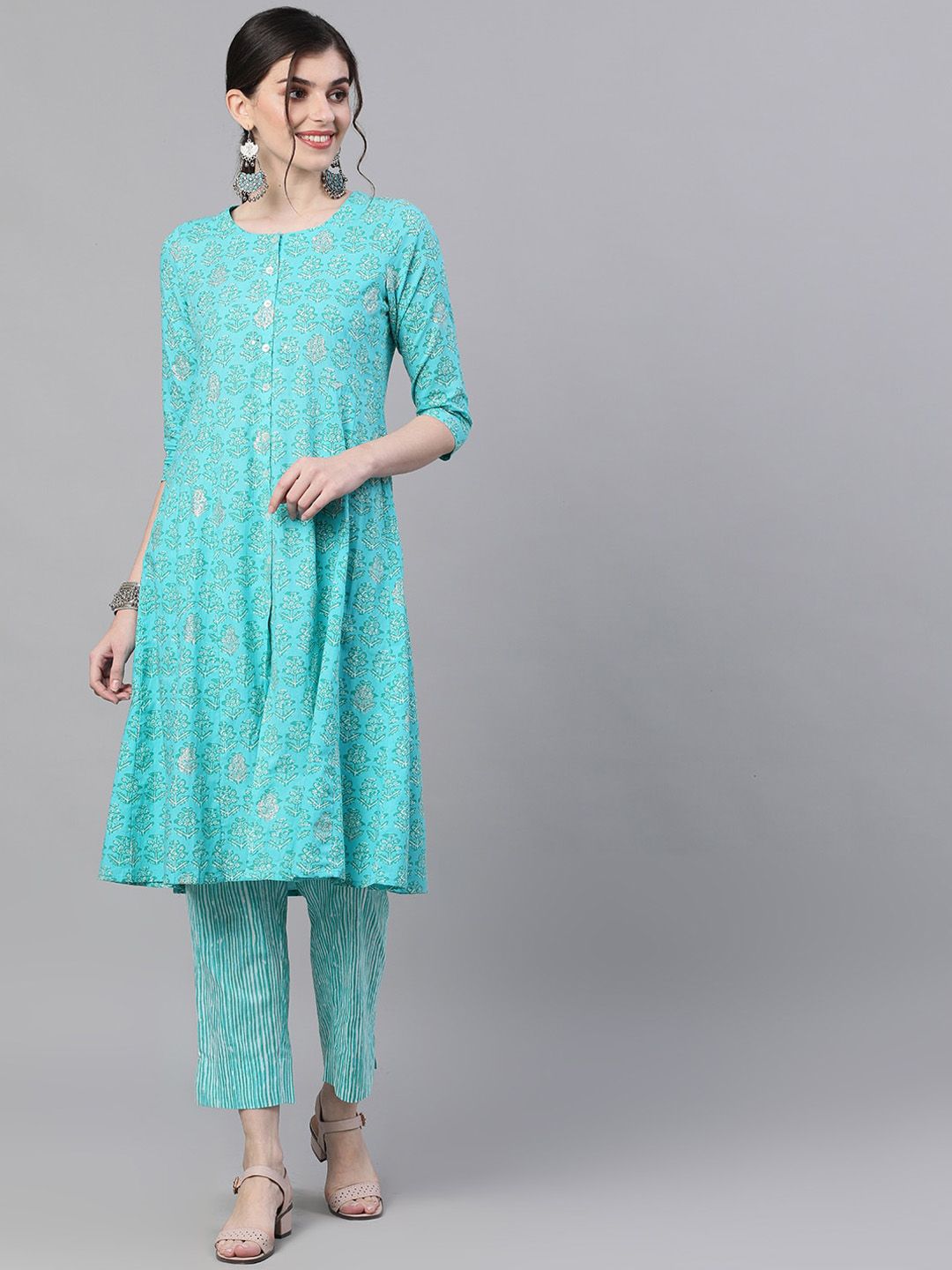 Dhiyona IS Women's Women Blue Printed Kurta with Trousers