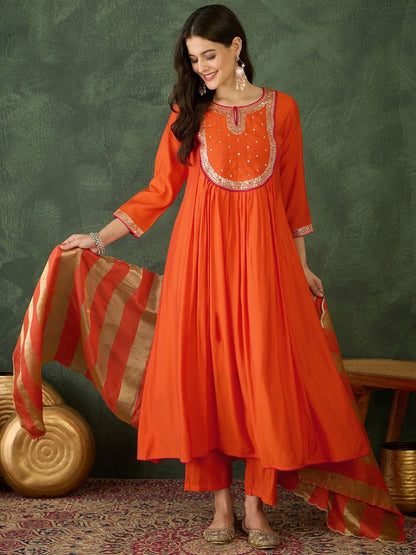 Dhiyona KL Women Embroidered A-Line Kurta Set