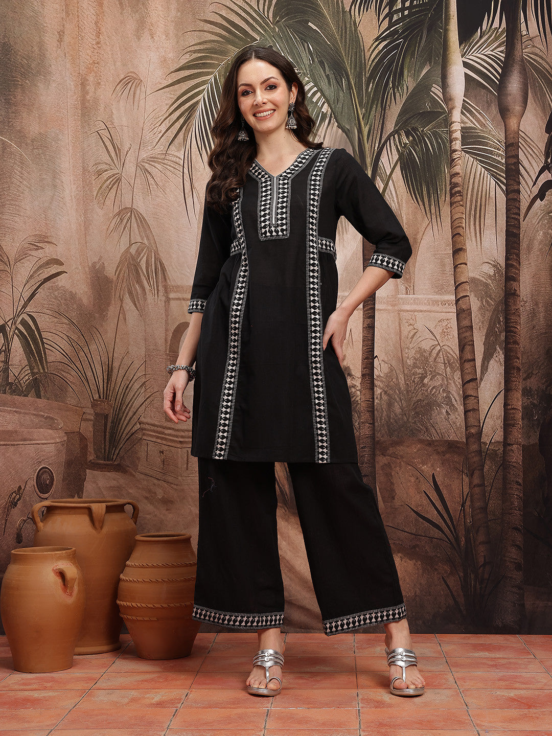 Women Printed Pure Cotton Kurta with Palazzos