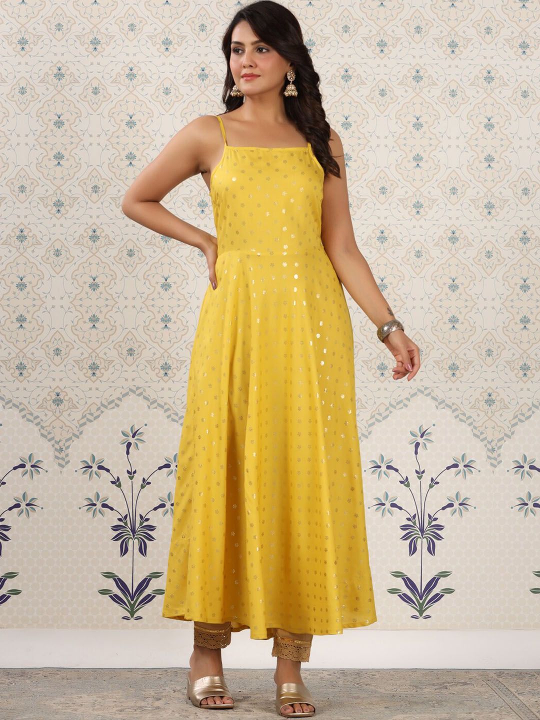 Dhiyona OD  Floral Printed Shoulder Straps Anarkali Kurta