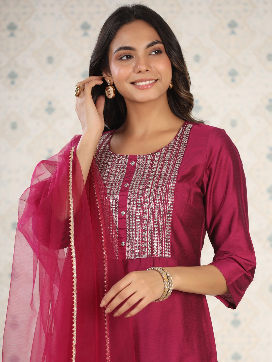 Dhiyona OD  Ethnic Motifs Yoke Design Straight Kurta With Trousers & Dupatta
