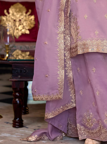 Dhiyona IE Ethnic Motifs Embroidered Sequinned Straight Kurta Palazzos With Dupatta
