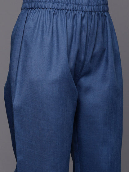 Blue Blue Sleeveless Halter Neck Straight Republic Day Kurta with Trouser & Bandhani Printed Dupatta