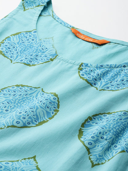 Floral Printed Pure Cotton Kurta with Trousers