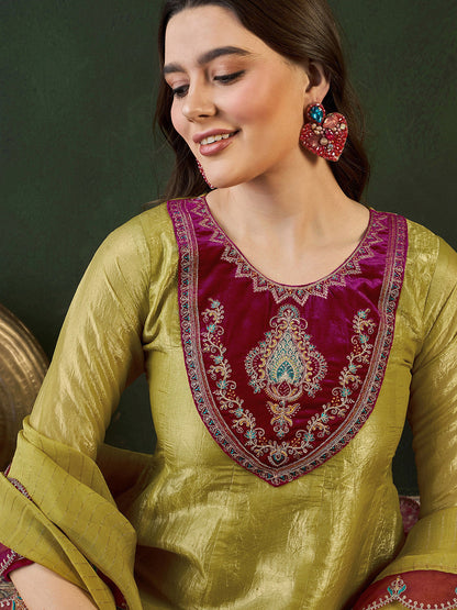 Floral Embroidered A-Line Kurta Trouser With Dupatta