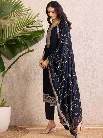 Women Ethnic Motifs Embroidered Regular Sequinned Kurta with Trousers & With Dupatta