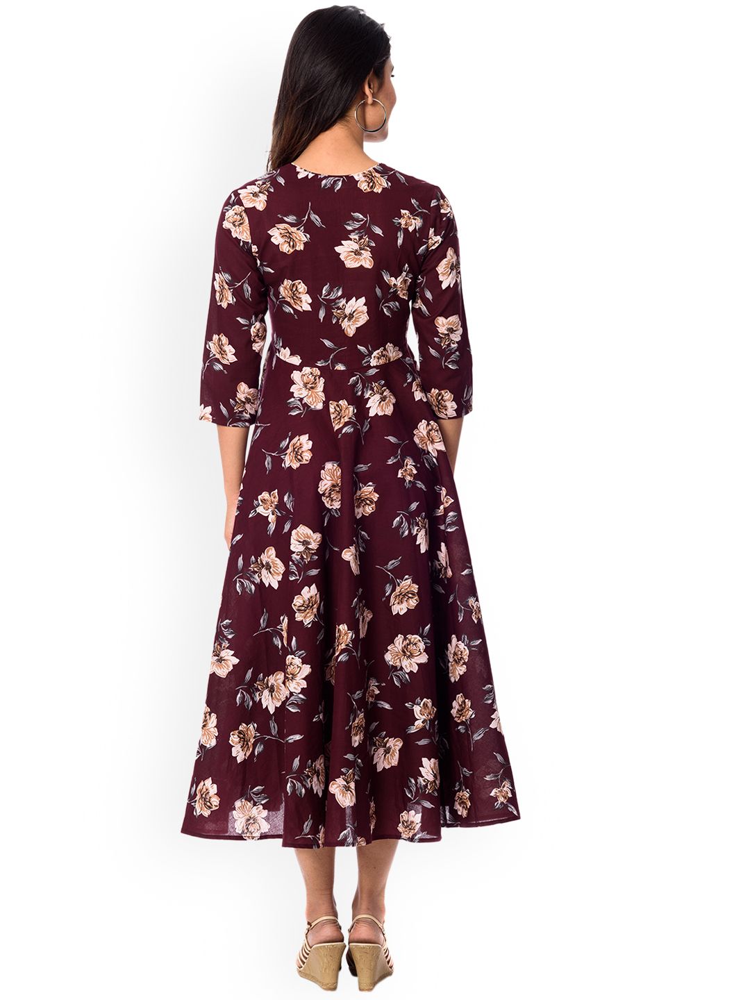 Dhiyona AY Women's Maroon Printed Fit and Flare Dress