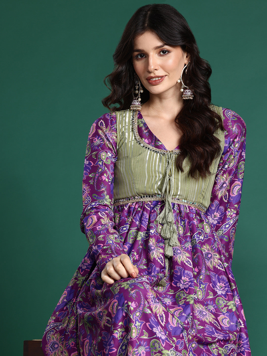 Dhiyona SN Ethnic Motifs Lurex Printed Layered Kurta Set