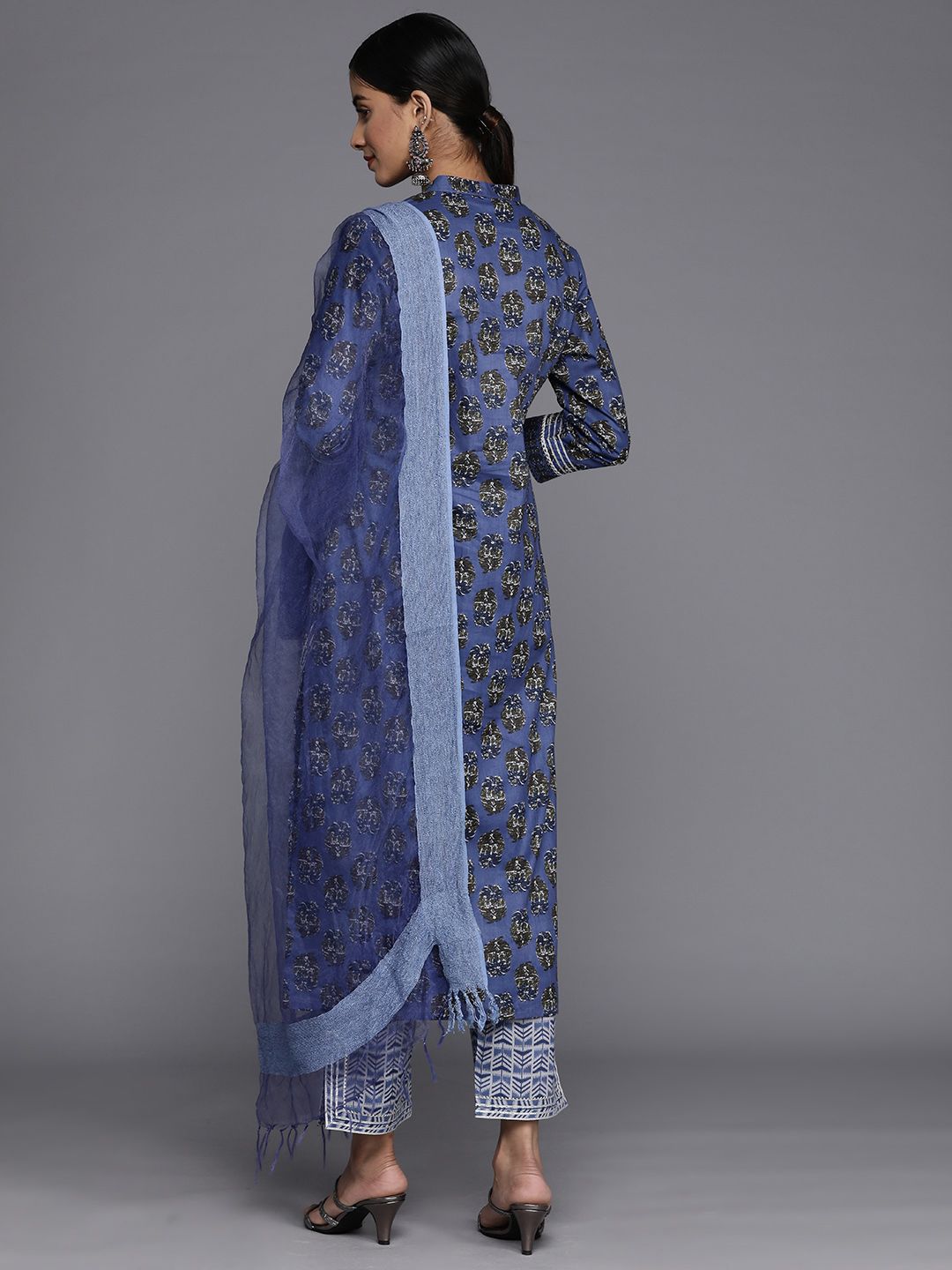 Dhiyona VA Women's Floral Printed Mirror Work Pure Cotton Kurta With Trousers & With Dupatta