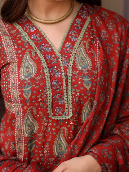 Dhiyona RR Women's Ethnic Motifs Printed Pleated Pure Cotton Kurta with Trousers & With Dupatta
