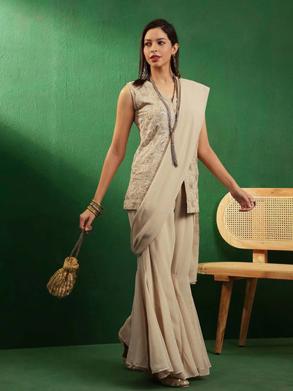 Dhiyona SN Sequence Embroidered Three-Quarter Sleeves Round Neck Kurta Set
