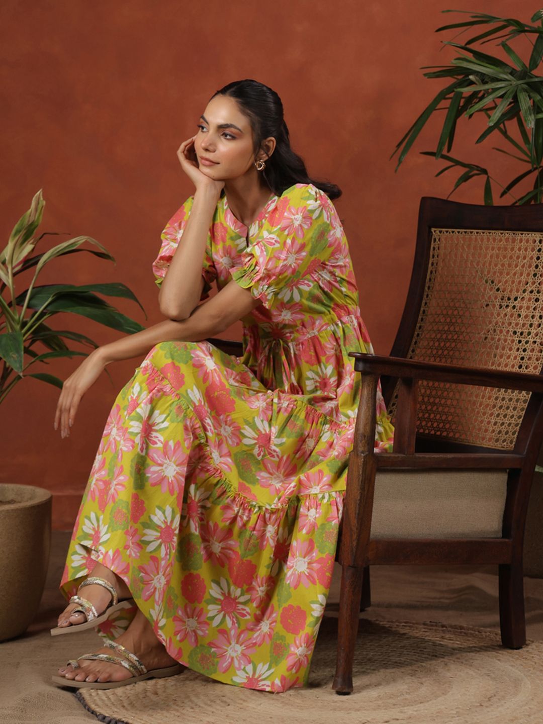 Dhiyona AY Women's Tiered Cotton Maxi Ethnic Dress