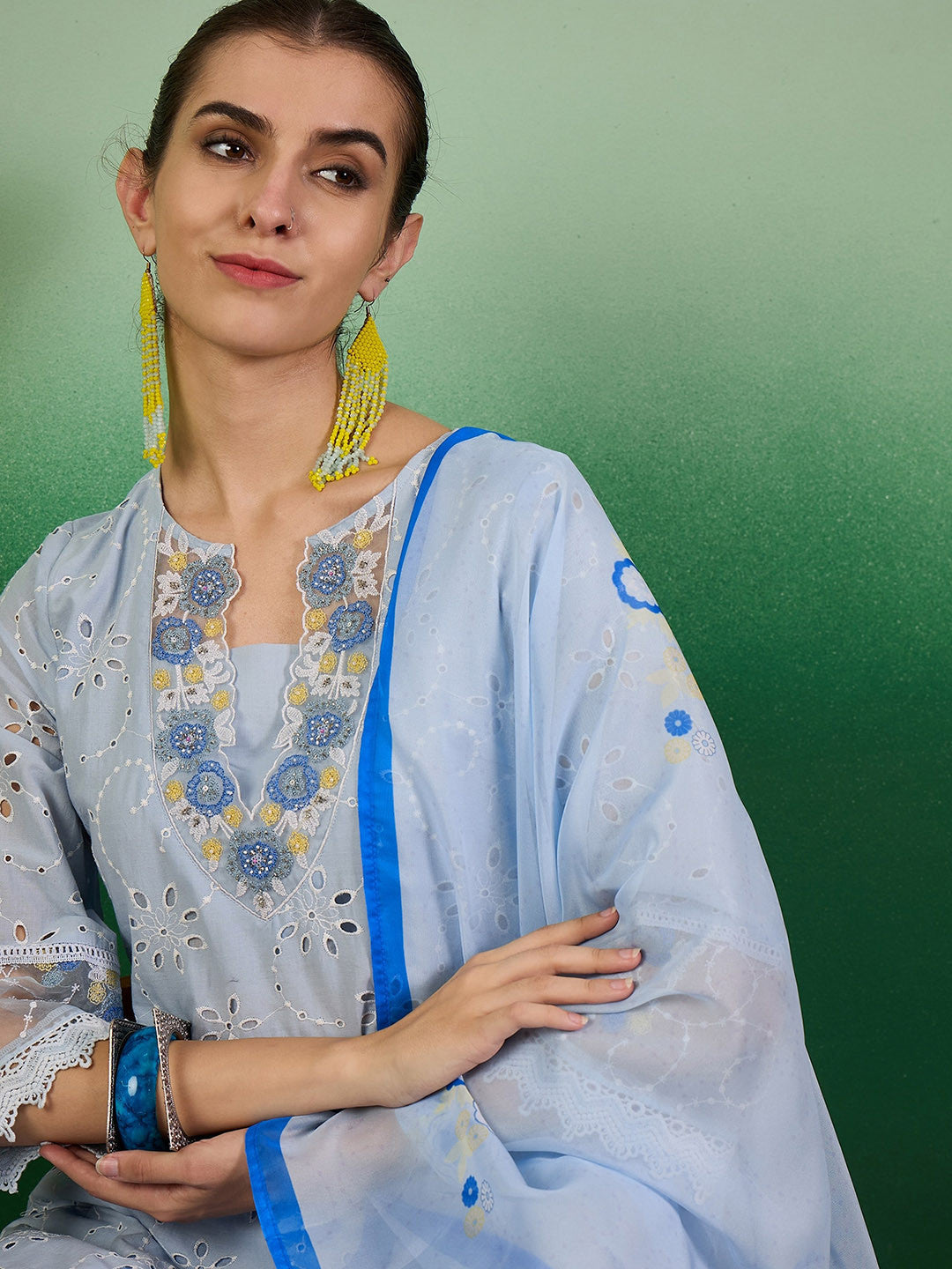 Embroidered Straight Kurta With Trouser Set