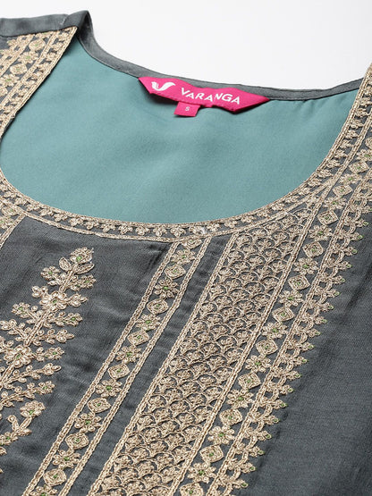 Dhiyona VA Ethnic Motifs Embroidered Zari Kurta With Palazzos & Dupatta