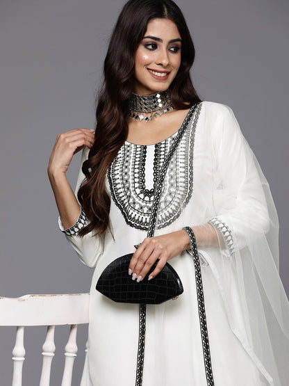 Dhiyona IE Women Floral Embroidered Regular Thread Work Kurta with Trousers & With Dupatta