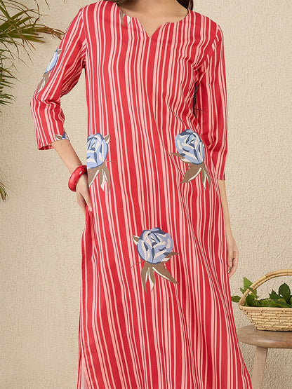 Women Solid V-Neck Regular Kurta with Trousers