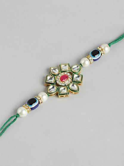 Dhiyona Unisex Set of 2 Beaded Bhai Bhabhi Rakhis With Roli & Chawal