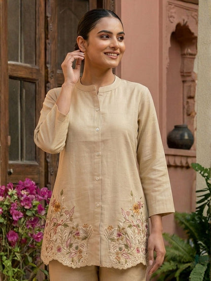 Viyona tan embroidery cotton co-ord set