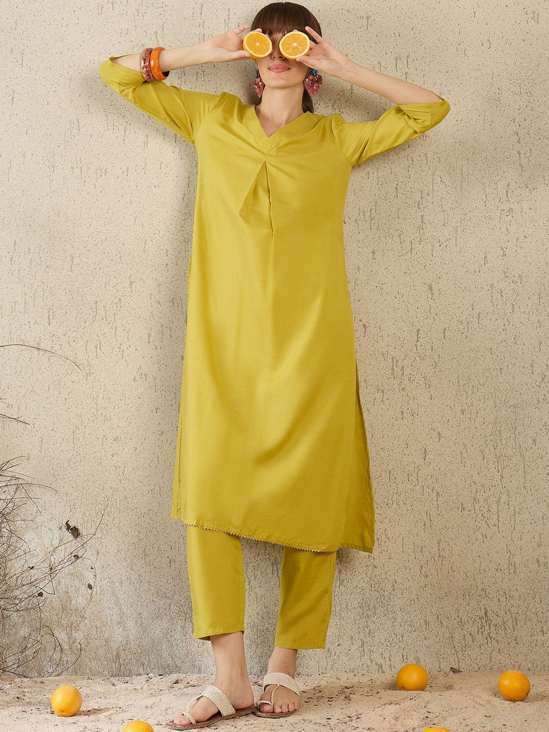 Women Pleated Kurta with Trousers