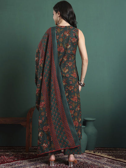 Dhiyona KL Women Floral Printed Cotton Kurta with Trousers & Dupatta