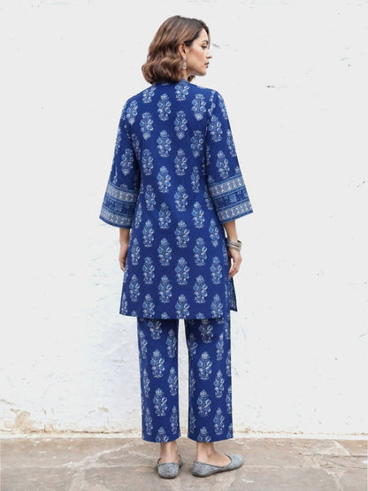 Swades cobalt printed cotton co-ord set