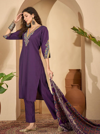 Dhiyona SN Women's Embroidered Straight Kurta & Trousers With Dupatta